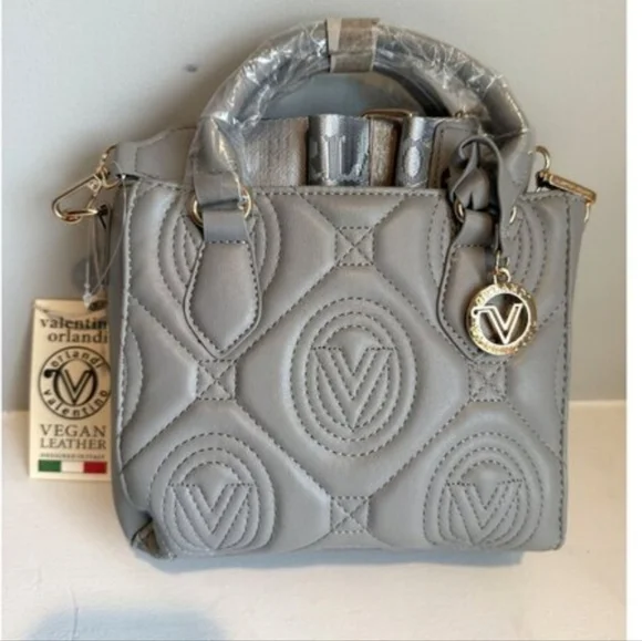 Valentino Orlandi Gray Quilted Satchel with Logo Strap - Picture 3 of 9
